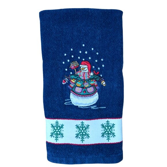 2 VTG Christmas Snowman Hand Towel Embroidered Snowflakes Tree Holiday Decor JCP - Picture 3 of 13